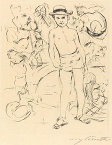 Knabe mit Badehose und Strohhut (Boy Wearing Bathing-Trunks and Straw Hat), 1915. Creator: Lovis Corinth
