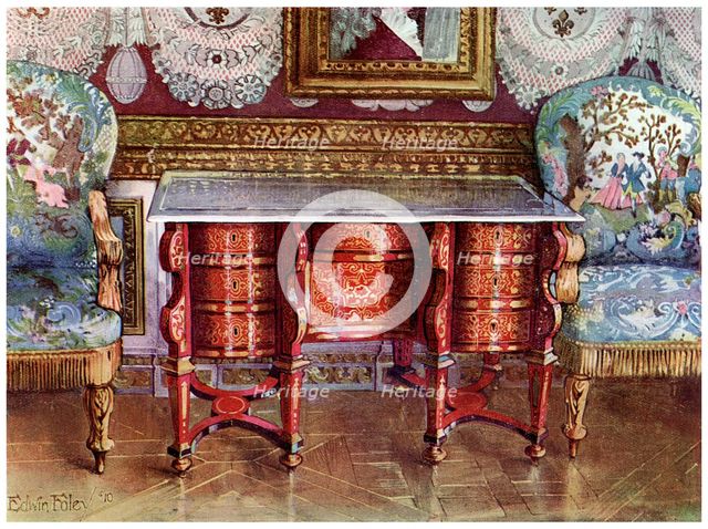 Kneehole writing table and gilt fauteuils, 1910. Artist: Edwin Foley