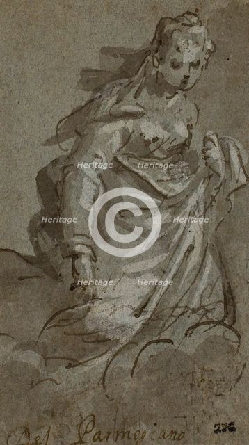 Kneeling Cloud-borne Female Figure (recto); Figure Sketches (verso), n.d. Creator: Unknown.