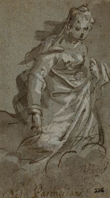 Kneeling Cloud-borne Female Figure (recto); Figure Sketches (verso), n.d. Creator: Unknown