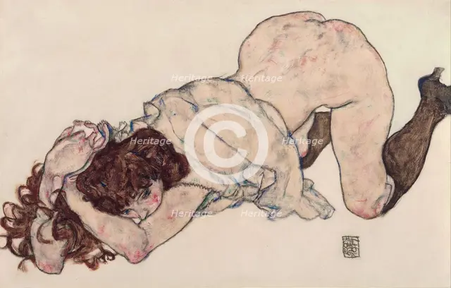 Kneeling Girl, Resting on Both Elbows, 1917. Artist: Schiele, Egon (1890–1918)