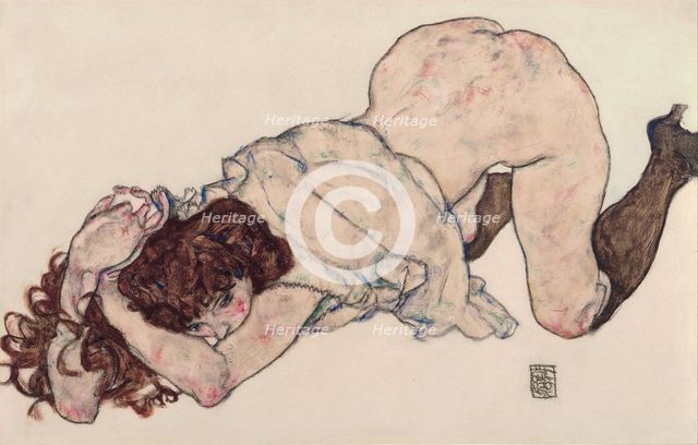 Kneeling Girl, Resting on Both Elbows, 1917. Artist: Schiele, Egon (1890–1918)