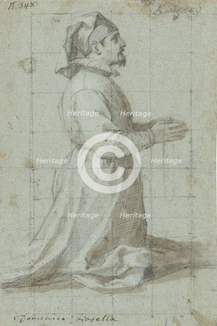 Kneeling founder wearing a Fraternity Cap, 1630-1639. Creator: Domenico Fiasella.