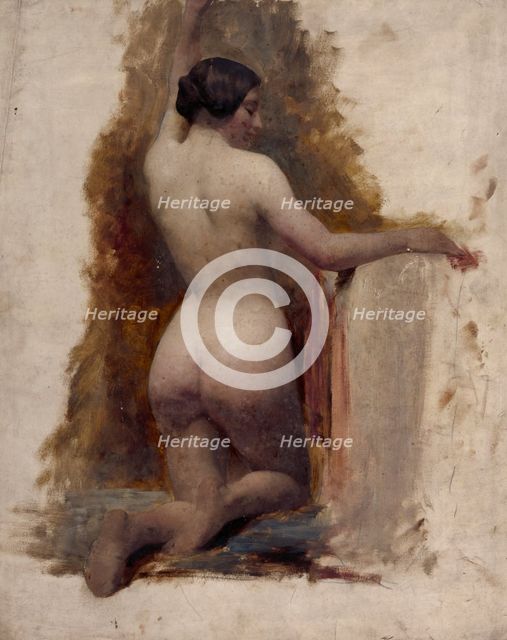 Kneeling female nude viewed from the back, (c1850?). Creator: Unknown.