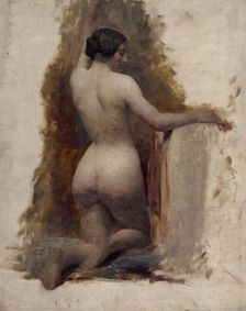 Kneeling female nude viewed from the back, (c1850?). Creator: Unknown