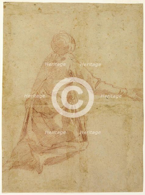 Kneeling Figure from the Back (recto); Three Half-length Studies of Veiled Female Figure..., 1595/16 Creator: Andrea Boscoli.