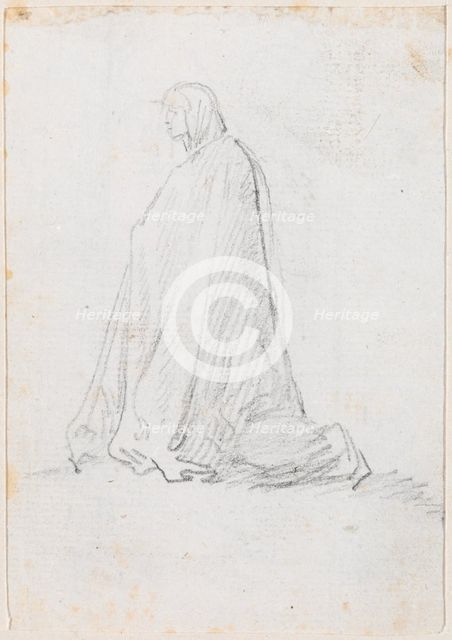 Kneeling Figure in a Hooded Robe [verso], probably c. 1754/1765. Creator: Hubert Robert.