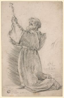 Kneeling Monk Holding a Crucifix, 1630. Creator: Cornelis Saftleven