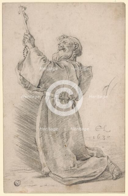 Kneeling Monk Holding a Crucifix, 1630. Creator: Cornelis Saftleven.