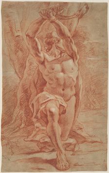 Kneeling Man Bound to a Tree, c. 1685. Creator: Unknown