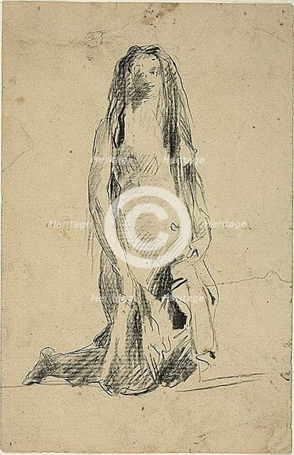 Kneeling Nude Woman with Drapery, n.d. Creator: Jean-Baptiste Carpeaux.