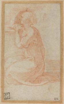 Kneeling Woman Lifting Her Hand to Her Head, in or after 1531. Creator: Parmigianino