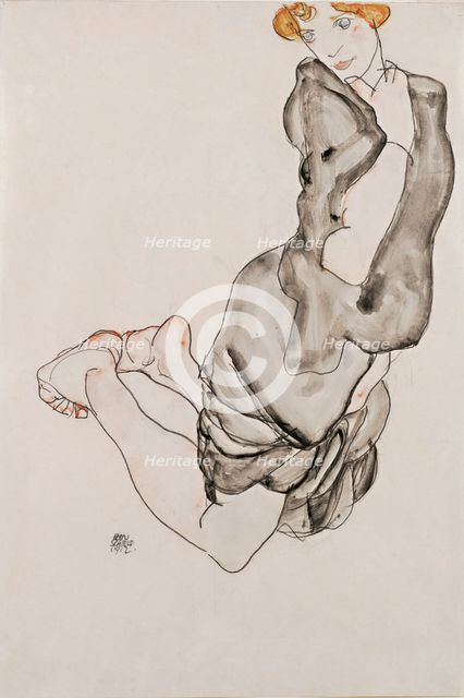 Kneeling Woman with a Gray Cape (Wally Neuzil), 1912.