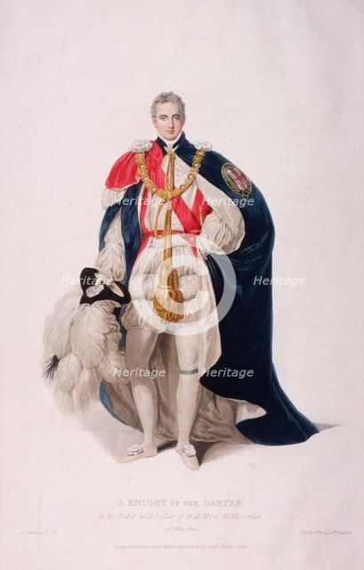 Knight of the Garter in ceremonial costume, 1824. Artist: William Bond