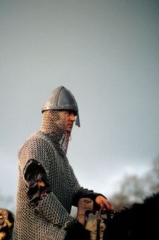 Knight on horseback, from a battle re-enactment. Artist: Geoffrey Davis