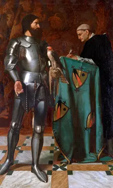 Knight dictating a letter to a Monk 1865. Artist: Octave Penguilly L'Haridon