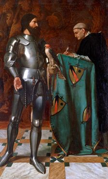 Knight dictating a letter to a Monk 1865. Artist: Octave Penguilly L'Haridon