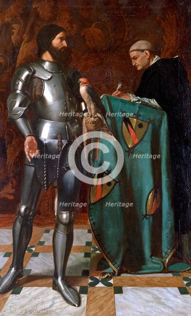 'Knight dictating a letter to a Monk', 1865. Artist: Octave Penguilly L'Haridon