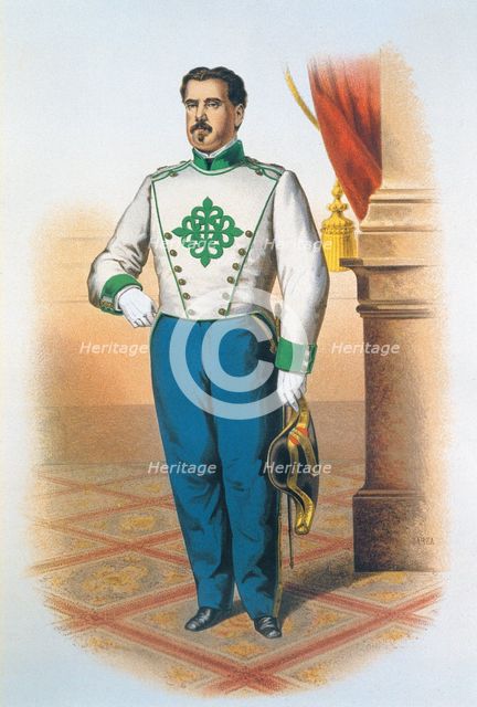 Knight in the uniform of the Order of Alcántara. Chromolithograph, 1865.