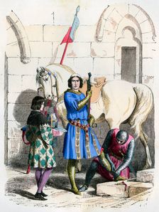 Knight served by a squire and page, end of the 12th century (1882-1884). Artist: Deghouly