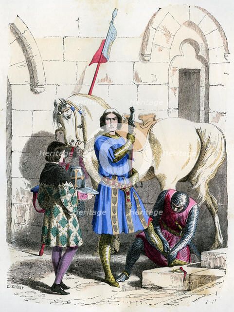 Knight served by a squire and page, end of the 12th century (1882-1884). Artist: Deghouly