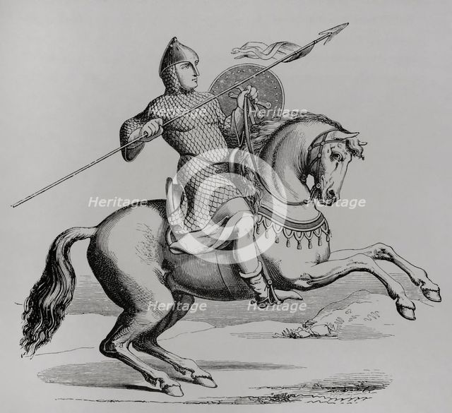 Knight wearing hauberk, Middle Ages, (1877).  Creator: Unknown.