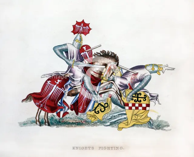 Knights fighting, c1260, (1843).Artist: Henry Shaw