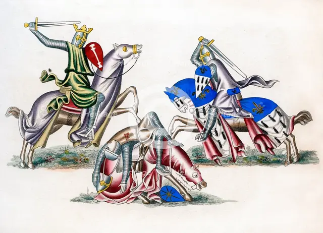 Knights fighting, c1260, (1843).Artist: Henry Shaw