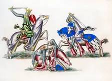 Knights fighting, c1260, (1843).Artist: Henry Shaw