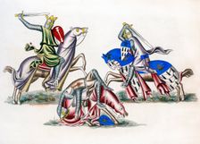 Knights fighting, c1260, (1843).Artist: Henry Shaw