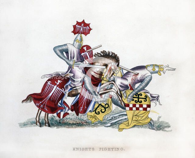 Knights fighting, c1260, (1843).Artist: Henry Shaw