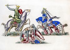 Knights fighting, c1260, (1843).Artist: Henry Shaw