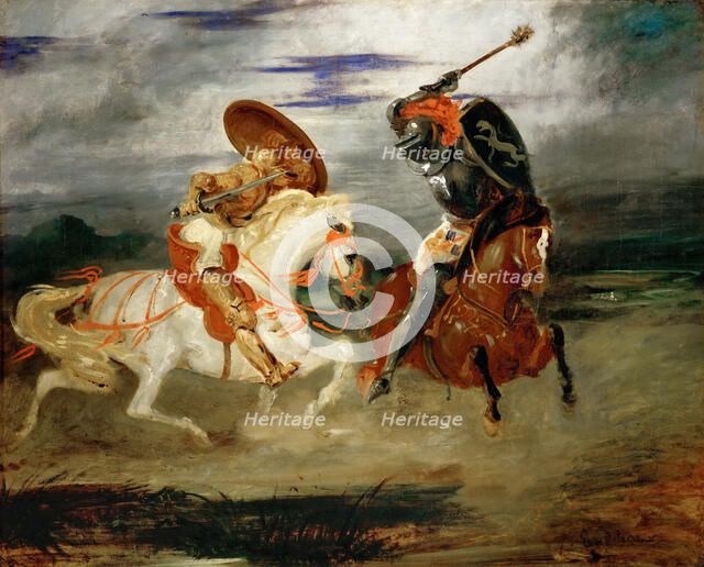 Knights Fighting in the Countryside. Artist: Delacroix, Eugène (1798-1863)