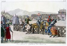 Knights jousting at a tournament, 12th century, (c1815)