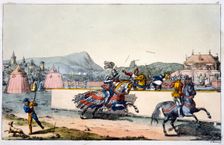 Knights jousting at a tournament, 19th century. Creator: Unknown