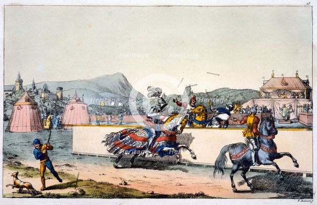 Knights jousting at a tournament, 19th century. Creator: Unknown.