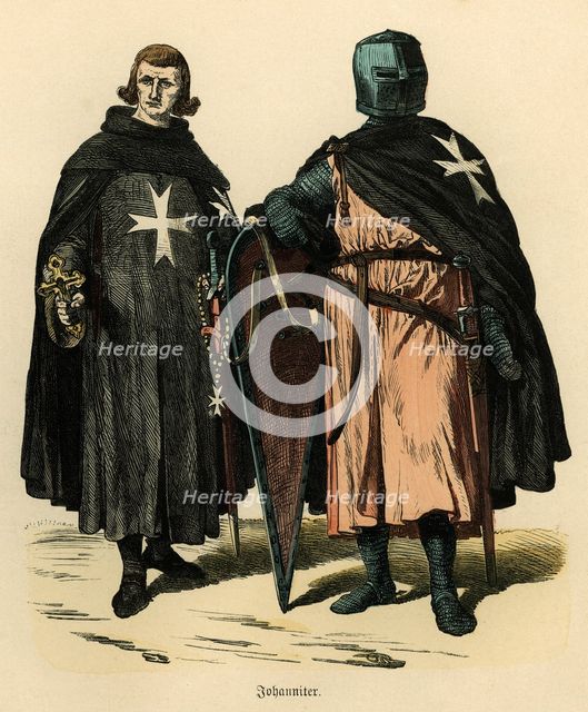 Knights of the Order of the Hospital of St. John or Malta with battle dress, engraving, 1860.