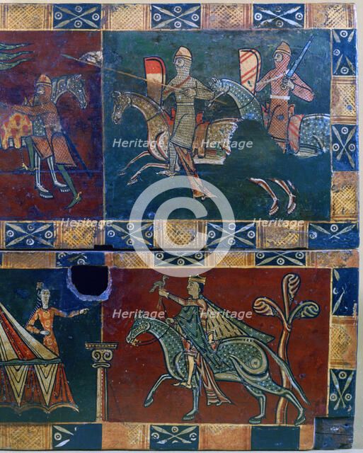 Knights on horseback and king with a falcon, 12th century. Artist: Unknown