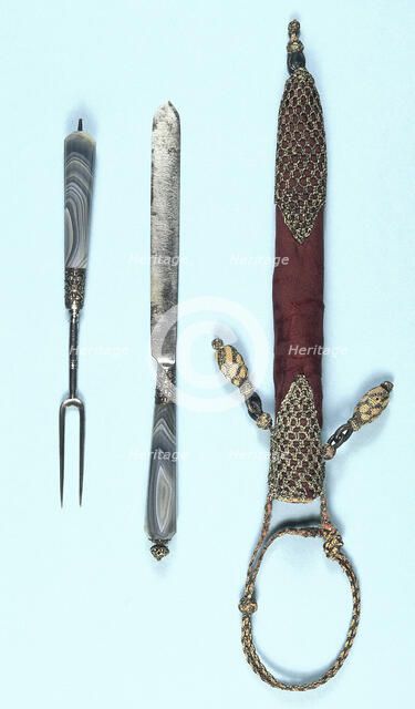 Knife and fork and ornamented cloth sheath, 17th century. Artist: Unknown