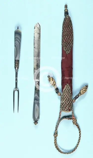 Knife and fork and ornamented cloth sheath, 17th century. Creator: Unknown.