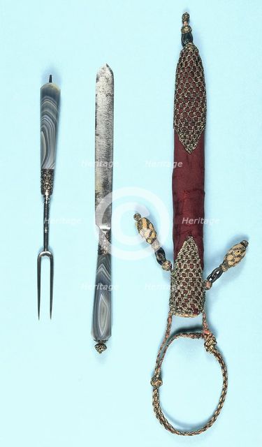 Knife and fork and ornamented cloth sheath, 17th century. Creator: Unknown.