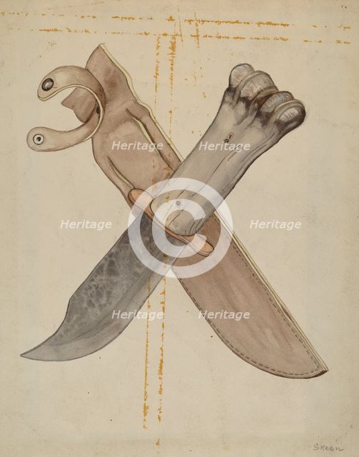 Knife and Sheath, c. 1936. Creator: Jesse W. Skeen.