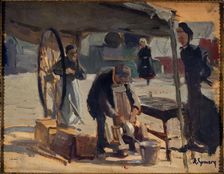 Knife grinder in Passy, 1890. Creator: Adolphe-Ernest Gumery