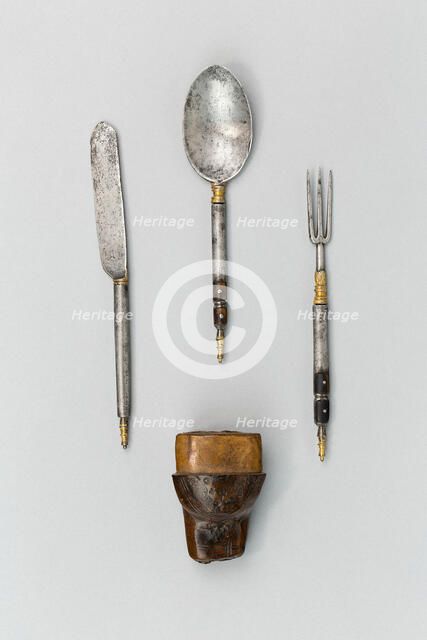 Knife, Fork and Spoon with Cap of a Trousse-Sheath, Europe, late 17th century(?). Creator: Unknown.