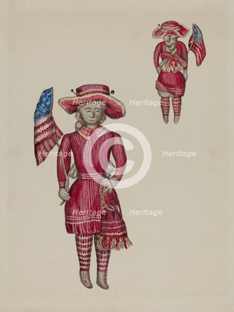 Knitted Doll with Flag, c. 1937. Creator: Verna Tallman.