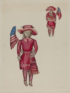 Knitted Doll with Flag, c. 1937. Creator: Verna Tallman