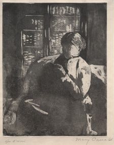 Knitting in the Library, c. 1881. Creator: Mary Cassatt (American, 1844-1926)