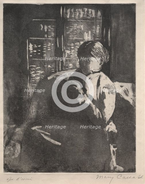 Knitting in the Library, c. 1881. Creator: Mary Cassatt (American, 1844-1926).