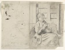 Knitting in the Library (recto), c. 1881. Creator: Mary Cassatt (American, 1844-1926)