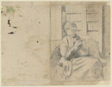 Knitting in the Library (recto); Knitting in the Library (verso), c. 1881. Creator: Mary Cassatt (American, 1844-1926)